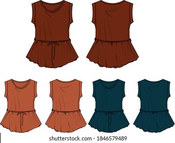 Sleeveless fashion shirt vector template pattern