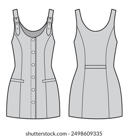 Sleeveless fitted dress with a buckles on the shoulders