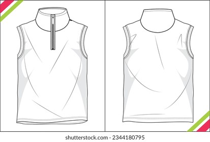 SLEEVELESS FUNNEL NECK UP ZIPPPER SKETCH FASHION TEMPLATE TECHNICAL DRAWING ILLUSTRATION SEWING PATTERN