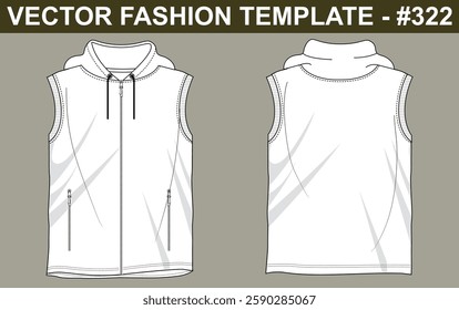 SLEEVELESS HOODIE SKETCH PATTERN FASHION TEMPLATE TECHNICAL DRAWING ILLUSTRATION