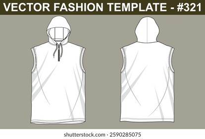 SLEEVELESS HOODIE SKETCH PATTERN FASHION TEMPLATE TECHNICAL DRAWING ILLUSTRATION