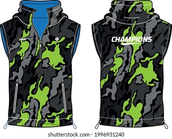 Sleeveless Hoodie Tank Top jacket, jersey vest design t-shirt template,  windcheater winter jacket for Men and women. for training, Running and workout in winter.