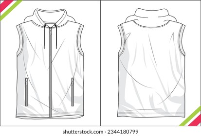 HOODIE SIN MANGAS ALMACENAR EL ZIP CON LA PLANTILLA DE MODA DE LA BOLSA DEL BOLSILLO DEL ZAPATILLO DEL BOLSILLO POSTAL TÉCNICO ILUSTRACIÓN DE LA CONEXIÓN