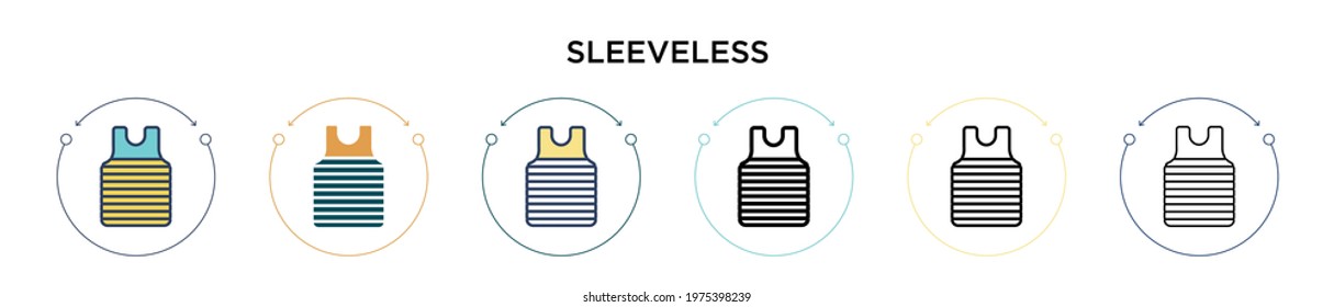 Sleeveless icon in filled, thin line, outline and stroke style. Vector illustration of two colored and black sleeveless vector icons designs can be used for mobile, ui, web