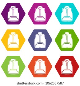 Sleeveless jacket icons 9 set coloful isolated on white for web