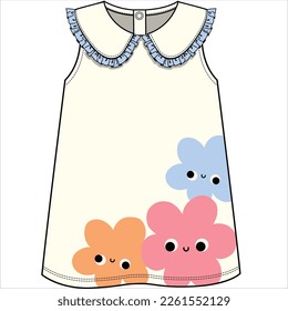 SLEEVELESS KNIT DRESS WITH PETER PAN COLLAR AND APPLIQUE DETAIL FOR KID GIRLS AND TODDLER GIRLS IN VECTOR ILLUSTRATION