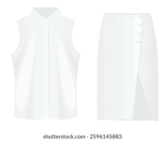 Sleeveless long formal shirt and skirt. vector