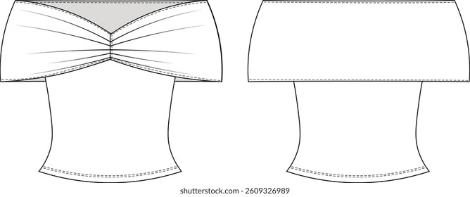 sleeveless off the shoulder fit elastic blouse top template technical drawing flat sketch cad mockup fashion woman design style model 