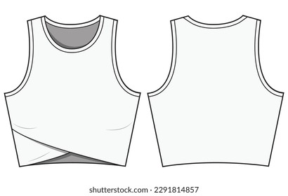 Sleeveless Overlap Crop Tank Top Front and Back View. Fashion Illustration, Vector, CAD, Technical Drawing, Flat Drawing, Template, Mockup.	