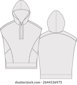 Sleeveless Oversize Hoodie Technical Drawing