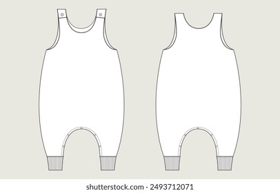 Sleeveless  Romper bodysuit technical drawing fashion flat sketch vector illustration template for kids