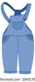 Sleeveless Romper For Children, Body Suit For Kids, Boys And Girls. Isolated Unisex Model Of Clothes Made Of Denim. Jeans With Adjustable Straps And Pockets. Stylish Costume. Vector In Flat Style