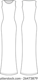 sleeveless round neck crew neck bodycon long maxi elastic summer dress template technical drawing flat sketch cad mockup fashion woman design style model 