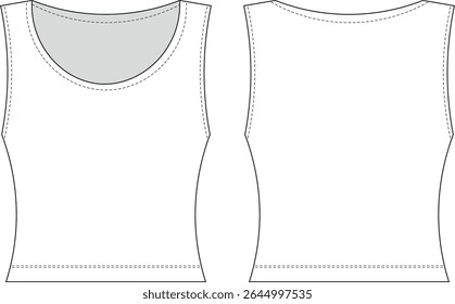sleeveless round neck fit elastic esentiat top blouse tank top template technical drawing flat sketch cad mockup fashion woman design style model 