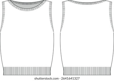 sleeveless round neck halter neck ribbed slouchy loose short knitted cropped crop blouse top technical drawing flat sketch cad mockup fashion woman design style model 