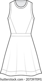 sleeveless round neck skater dress flat sketch vector illustration