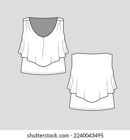 Sleeveless Ruffles Crop top Crew Neck Ruffle Flounce cropped  tank Fashion drawing template sketch design