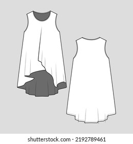 Sleeveless Ruffles Top High low dip hem vest cad Fashion technical drawing sketch template design