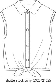 Sleeveless shirt have a Bow tie at the waist,fashion trend,girl or lady shirt template design