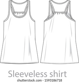 Sleeveless shirt for lady vector template  front and back view