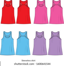 Sleeveless shirt for lady vector template  front and back view