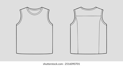 A sleeveless shirt mockup, perfect for showcasing your designs. This clean and simple template is ideal for presenting your clothing ideas and visualizing how they would look on a real garment.