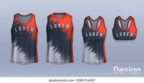 Sleeveless shirt sport design template,  jersey mockup for Men's and Women's, Running singlet,basketball Tank top.