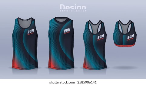 Sleeveless shirt sport design template, jersey mockup for Men's and Women's, Running singlet, basketball Tank top.