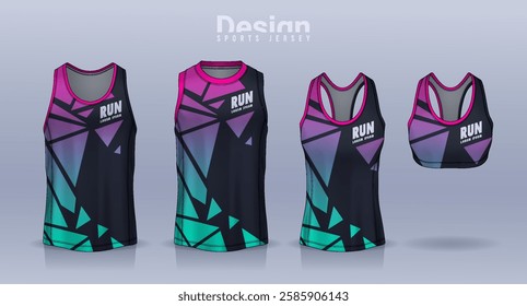 Sleeveless shirt sport design template, jersey mockup for Men's and Women's, Running singlet, basketball Tank top.