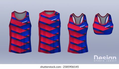 Sleeveless shirt sport design template, jersey mockup for Men's and Women's, Running singlet, basketball Tank top.