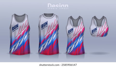 Sleeveless shirt sport design template, jersey mockup for Men's and Women's, Running singlet, basketball Tank top.