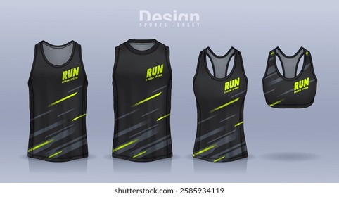 Sleeveless shirt sport design template, jersey mockup for Men's and Women's, Running singlet, basketball Tank top.