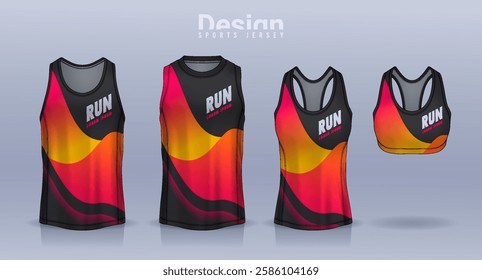 Sleeveless shirt sport design template, jersey mockup for Men's and Women's, Running singlet, basketball Tank top.