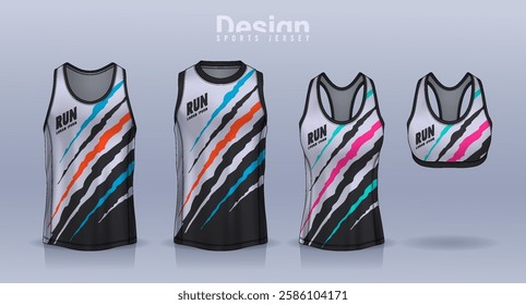 Sleeveless shirt sport design template, jersey mockup for Men's and Women's, Running singlet, basketball Tank top.