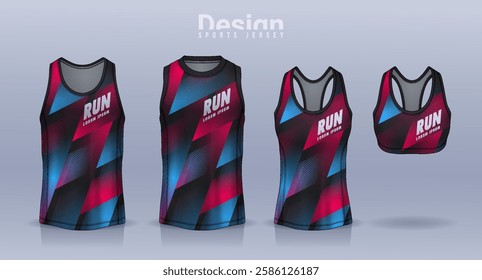 Sleeveless shirt sport design template, jersey mockup for Men's and Women's, Running singlet, basketball Tank top.