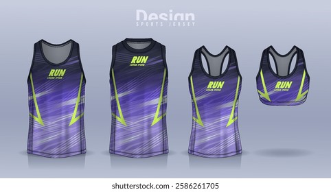 Sleeveless shirt sport design template, jersey mockup for Men's and Women's, Running singlet, basketball Tank top.