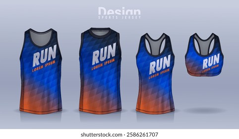 Sleeveless shirt sport design template, jersey mockup for Men's and Women's, Running singlet, basketball Tank top.