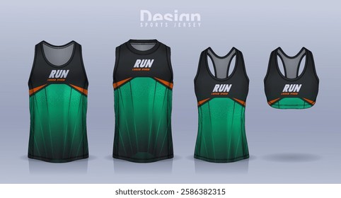 Sleeveless shirt sport design template, jersey mockup for Men's and Women's, Running singlet, basketball Tank top.