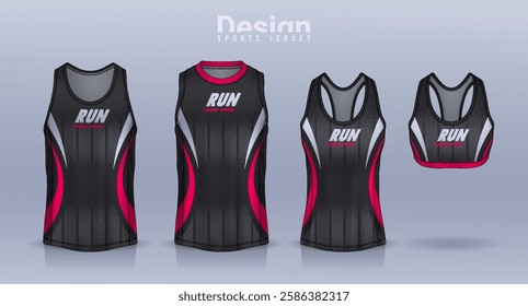 Sleeveless shirt sport design template, jersey mockup for Men's and Women's, Running singlet, basketball Tank top.