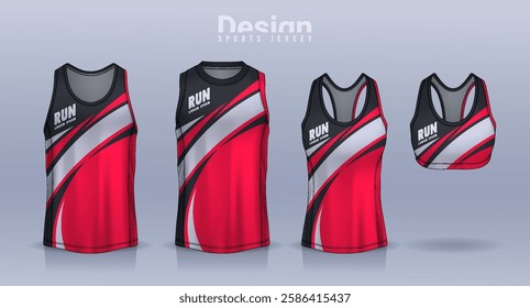 Sleeveless shirt sport design template, jersey mockup for Men's and Women's, Running singlet, basketball Tank top.