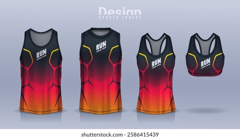 Sleeveless shirt sport design template, jersey mockup for Men's and Women's, Running singlet, basketball Tank top.