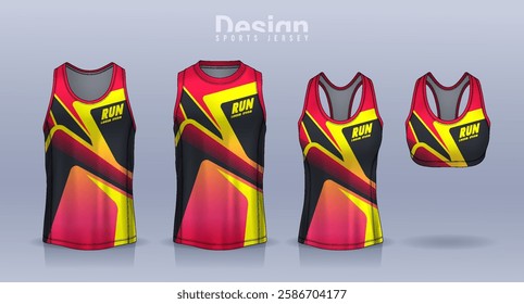 Sleeveless shirt sport design template, jersey mockup for Men's and Women's, Running singlet, basketball Tank top.