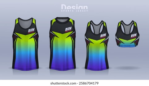 Sleeveless shirt sport design template, jersey mockup for Men's and Women's, Running singlet, basketball Tank top.