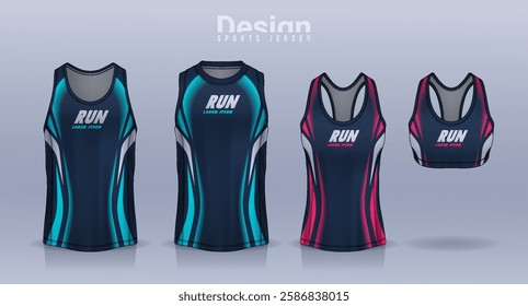 Sleeveless shirt sport design template, jersey mockup for Men's and Women's, Running singlet, basketball Tank top.