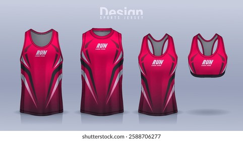 Sleeveless shirt sport design template, jersey mockup for Men's and Women's, Running singlet, basketball Tank top.