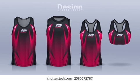 Sleeveless shirt sport design template, jersey mockup for Men's and Women's, Running singlet, basketball Tank top.