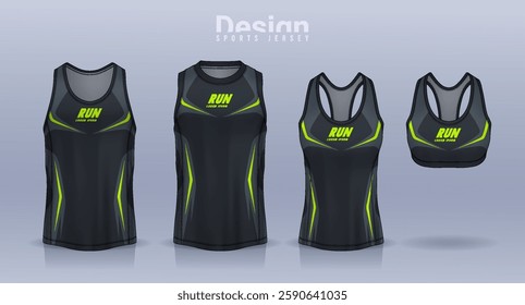 Sleeveless shirt sport design template, jersey mockup for Men's and Women's, Running singlet, basketball Tank top.