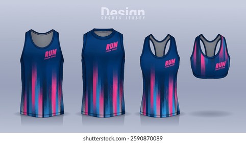 Sleeveless shirt sport design template, jersey mockup for Men's and Women's, Running singlet, basketball Tank top.