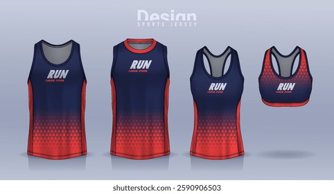 Sleeveless shirt sport design template, jersey mockup for Men's and Women's, Running singlet, basketball Tank top.