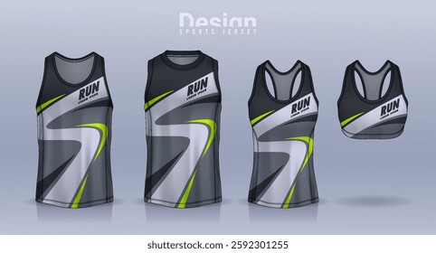 Sleeveless shirt sport design template, jersey mockup for Men's and Women's, Running singlet, basketball Tank top.